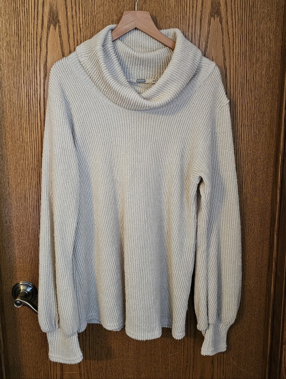 Gimmicks Cowl Neck Ribbed Knit Sweater - Cream